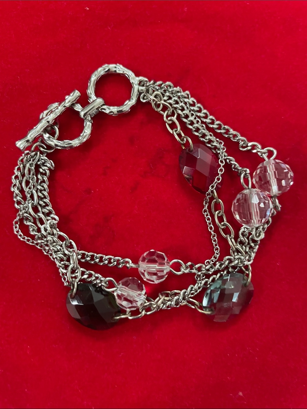 Silver Multi-Chain Bracelet with Clear and Smoky Faceted Beads
